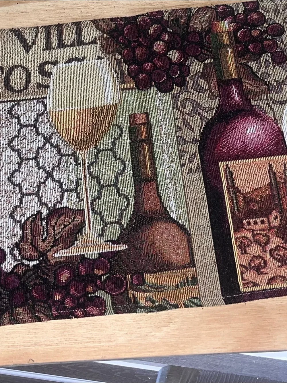Wine Bottle & Glass Tapestry Runner in Burgundy and Tan